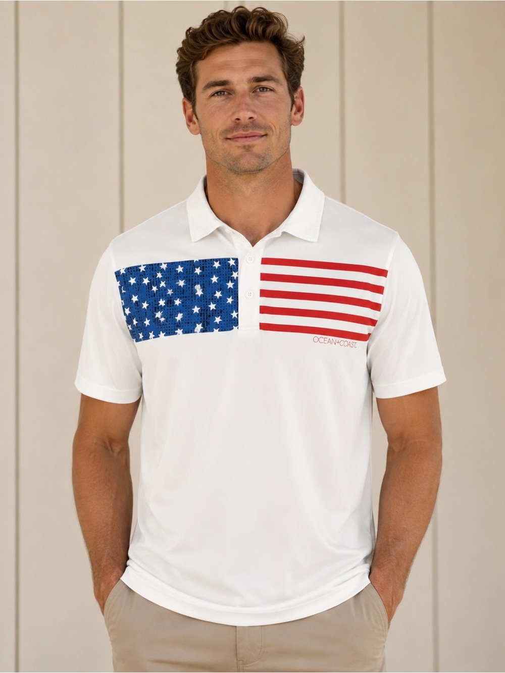 Ocean + Coast American Flag Performance Polo Shirt